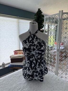 Freya Black & White Palm-Print Swim Tank